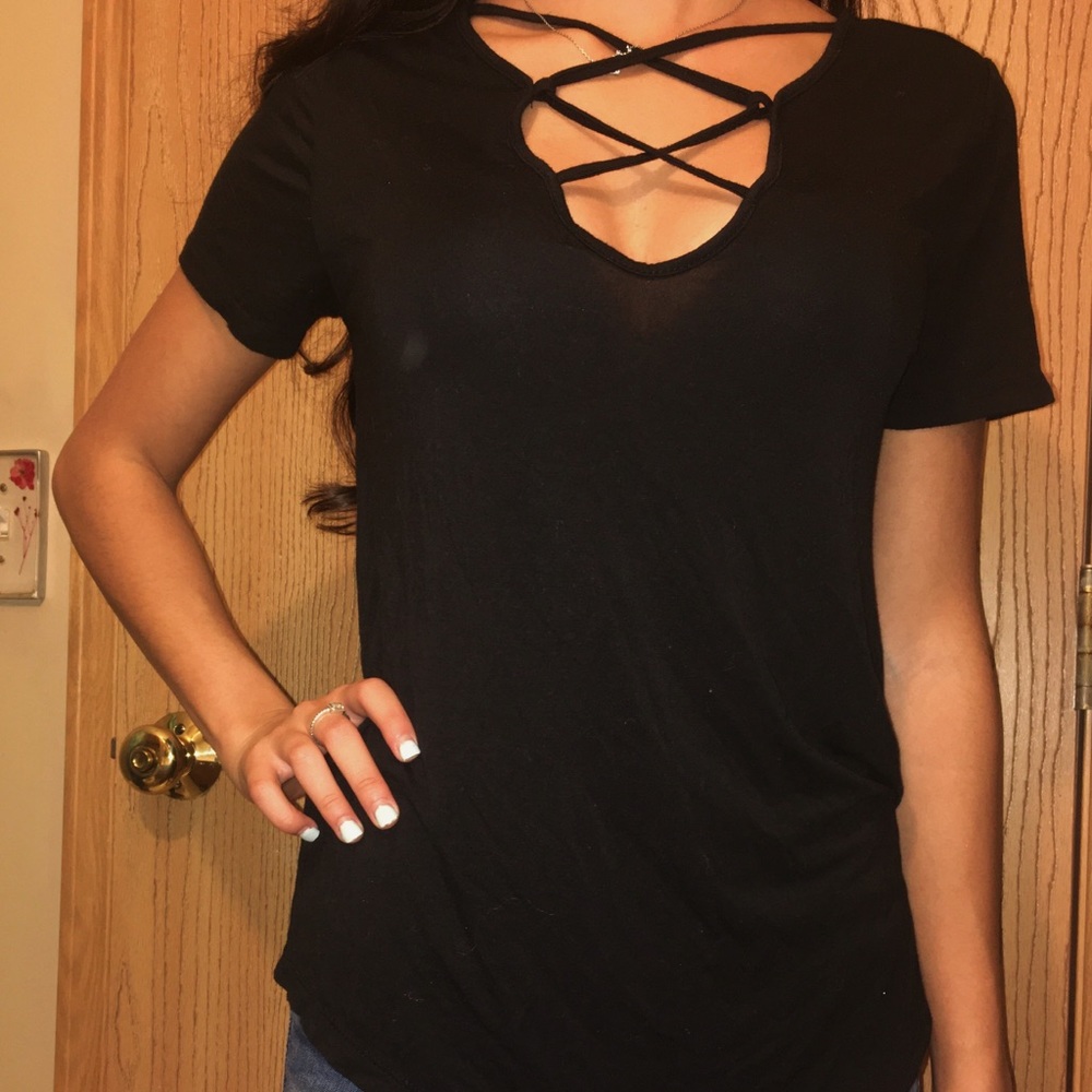 Women’s black lace up shirt